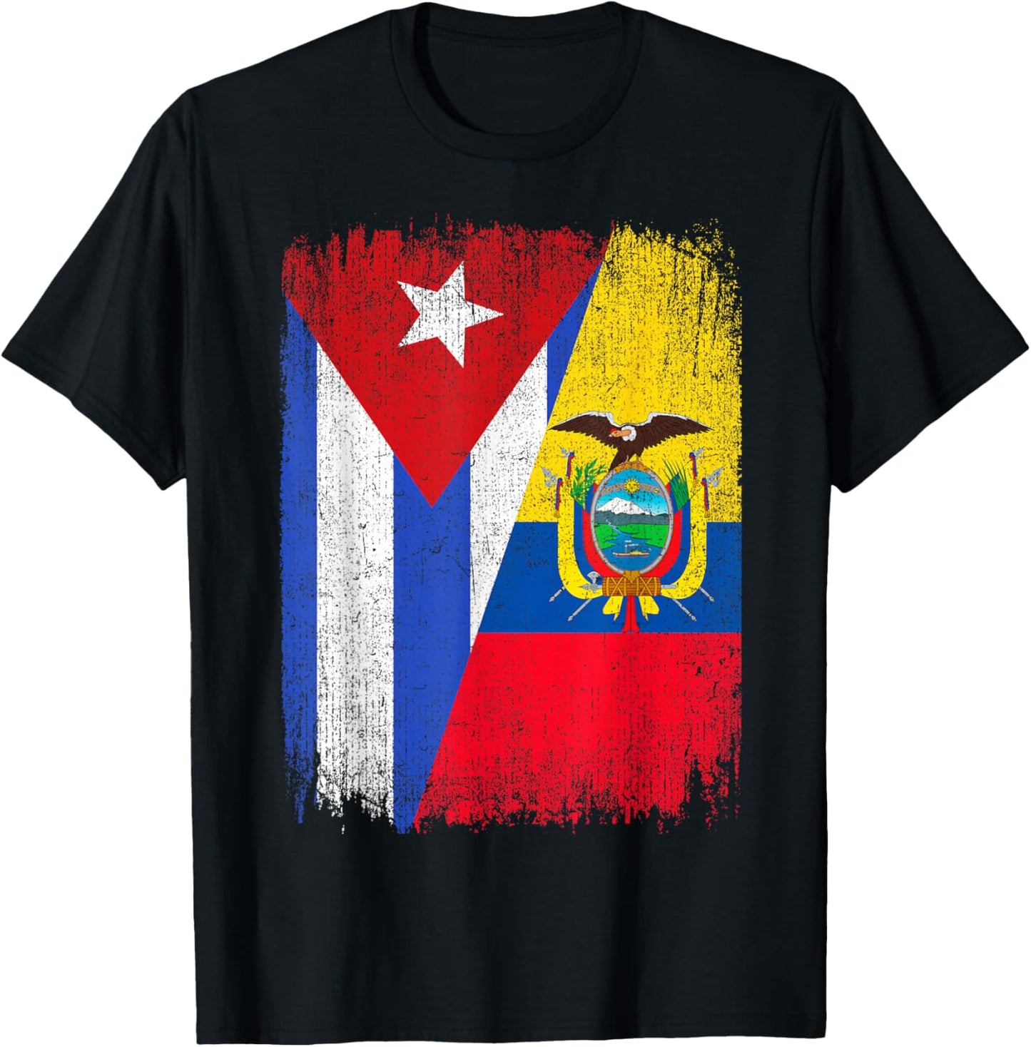 Half Cuba Ecuador Flag Cuban Ecuadorian Pride Roots T-Shirt - T-Shirt | Black