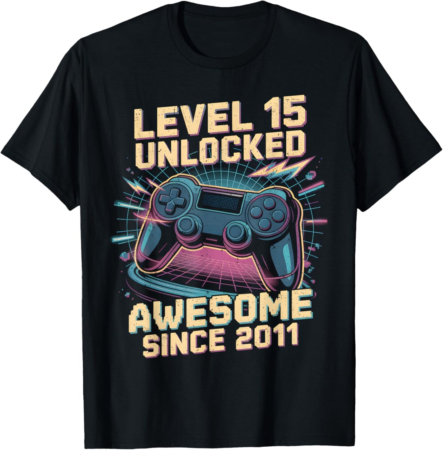15 Year Old Boy Level 15 Gamer 2011 15th Birthday Party Gift T-Shirt - T-Shirt | Black