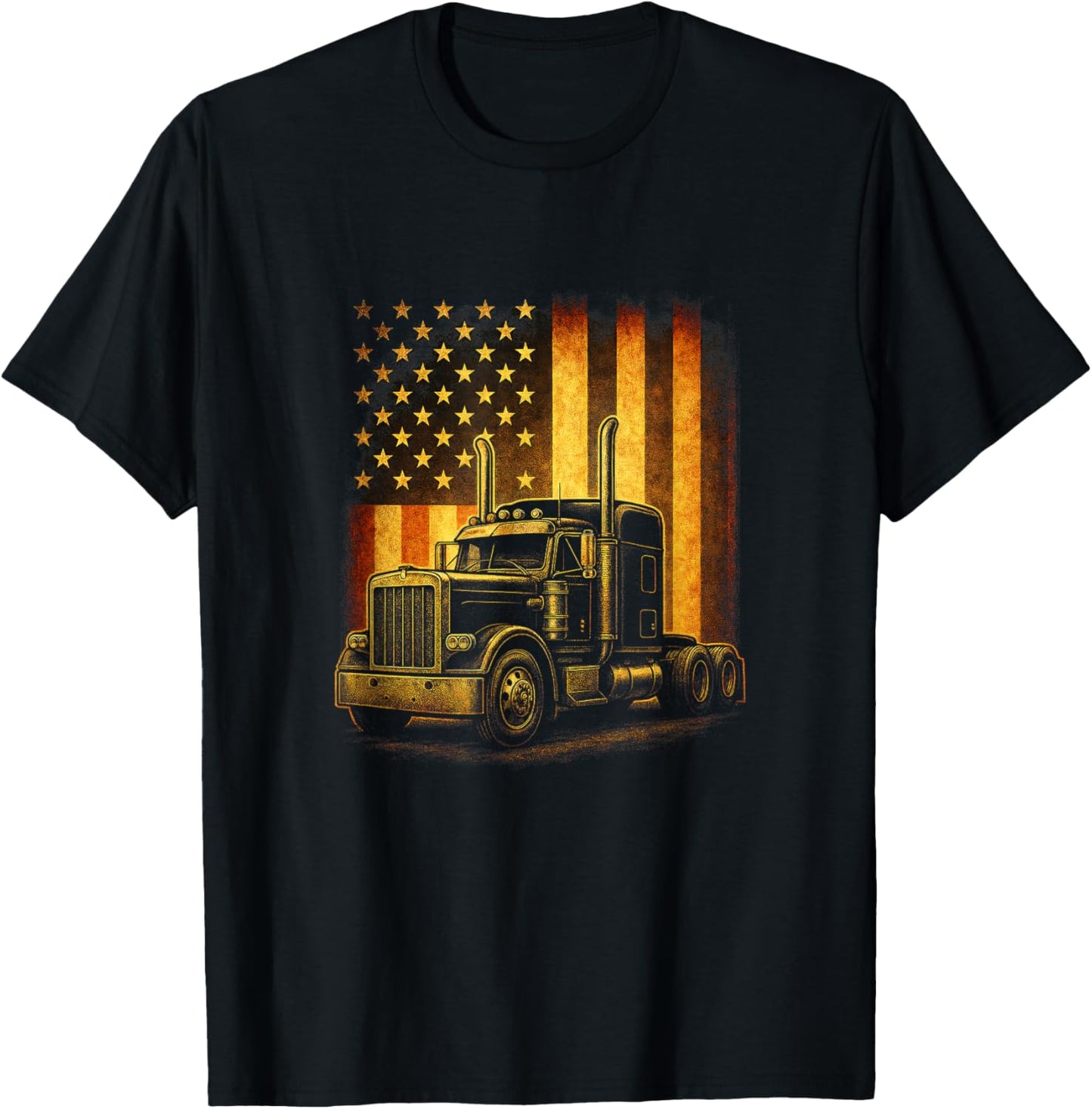 Patriotic Big Rig Truck - American Flag Semi Trailer T-Shirt - T-Shirt | Black