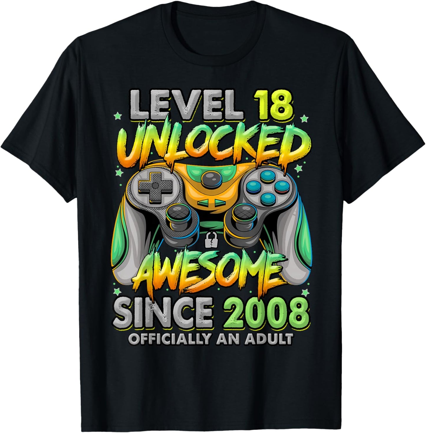 Level 18 Unlocked Awesome Since 2008 18th Birthday Gaming T-Shirt - T-Shirt | Black