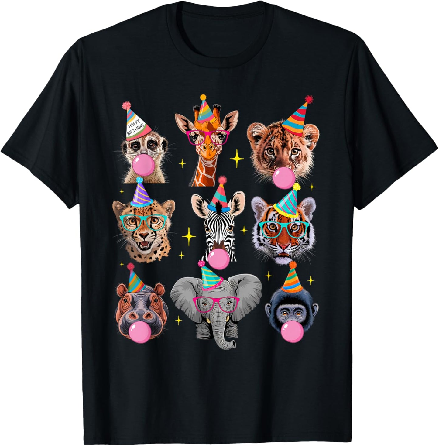 Wildlife Animals Zoo Birthday Party for Girl Boy Kids Family T-Shirt - T-Shirt | Black