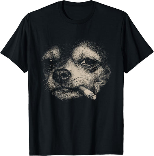 Dog Smoking Cigarette Funny Chihuahua Meme T-Shirt - T-Shirt | Black