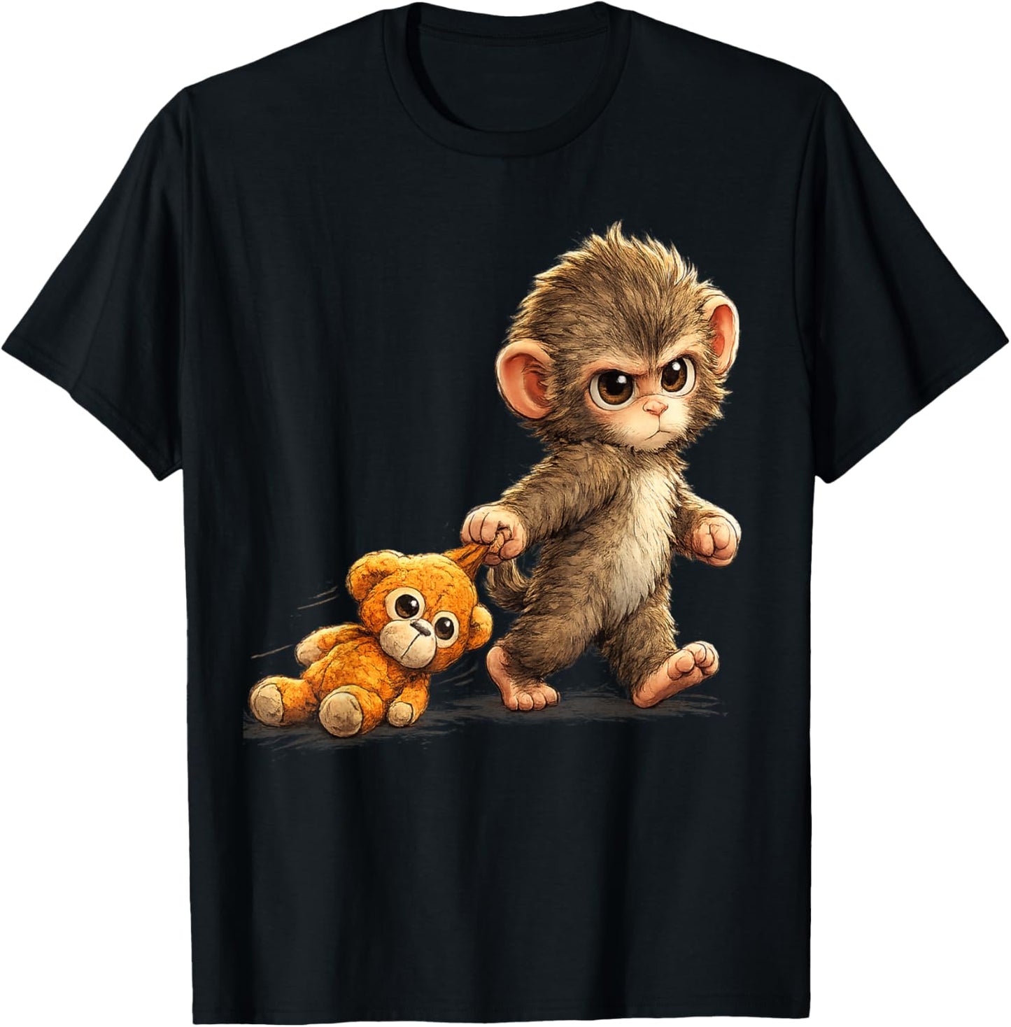 Cute Baby Monkey Punch Viral Zoo Japan Design T-Shirt - T-Shirt | Black