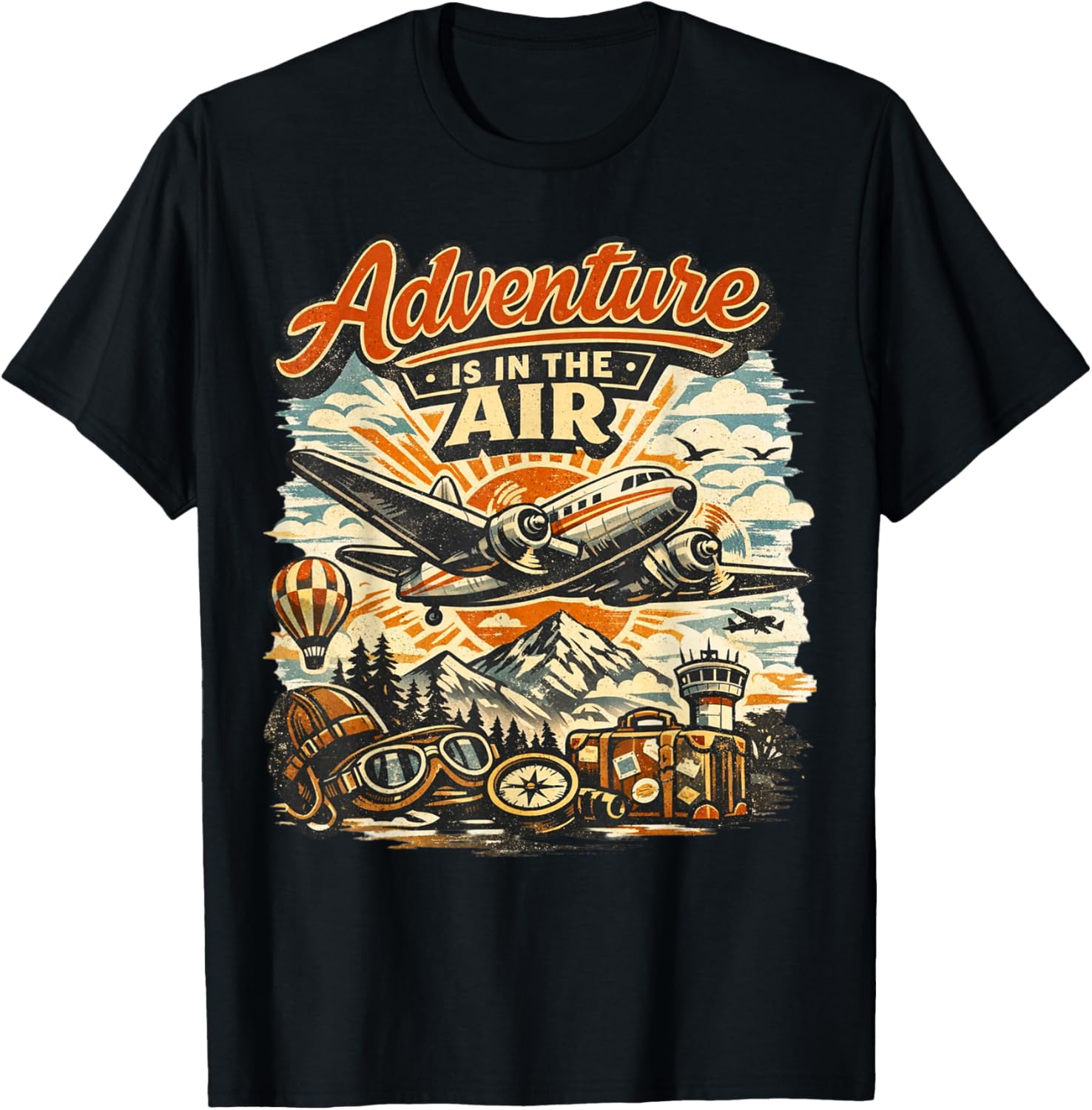 Pilot Flying Airplane Adventure is in The Air Aviation Gifts T-Shirt - T-Shirt | Black