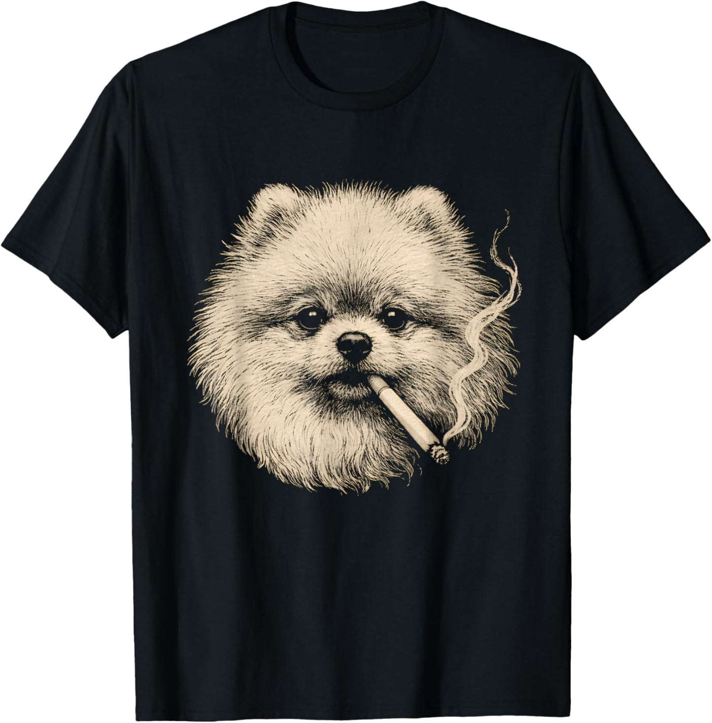 Dog Smoking Cigarette Funny Pomeranian Meme T-Shirt - T-Shirt | Black