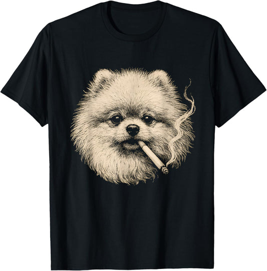 Dog Smoking Cigarette Funny Pomeranian Meme T-Shirt - T-Shirt | Black