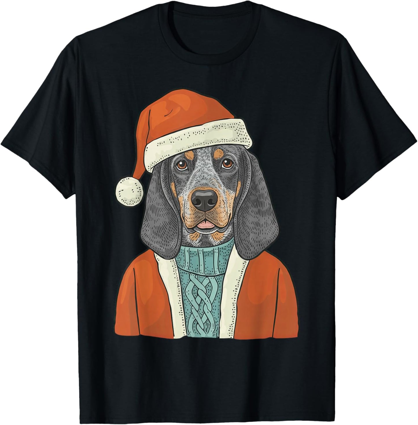 Bluetick Coonhound Dog Santa Christmas Outfit Funny T-Shirt - T-Shirt | Black