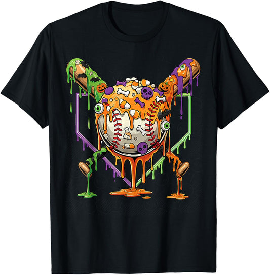Pumpkin Halloween Baseball Ice Cream Drip Spooky Boys Youth T-Shirt - T-Shirt | Black