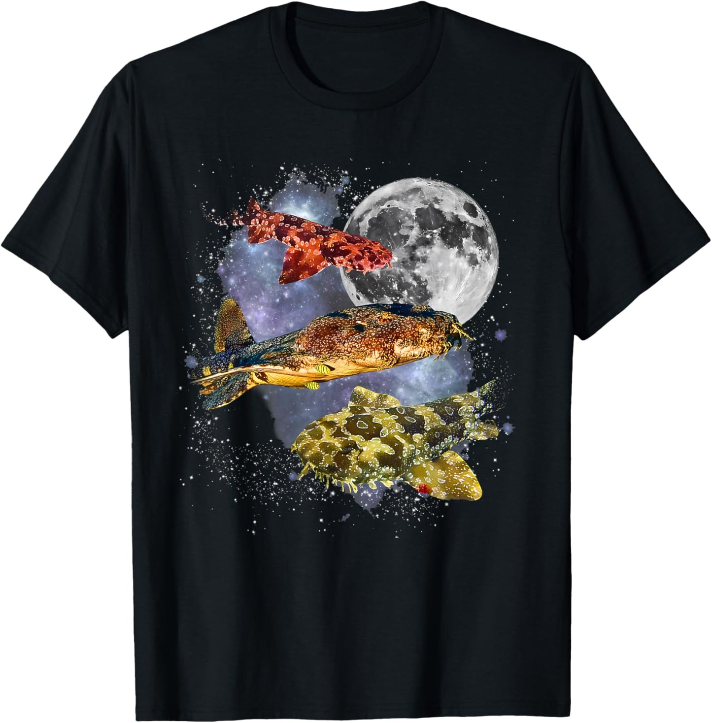 Vintage Three Wobbegong Shark Howling The Moon Animal Lovers T-Shirt - T-Shirt | Black