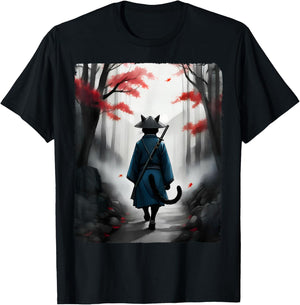 Samurai Cat Warrior Vintage Ukiyo-e Art Japanese Graphic T-Shirt - T-Shirt | Black
