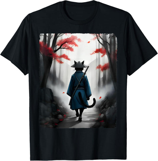 Samurai Cat Warrior Vintage Ukiyo-e Art Japanese Graphic T-Shirt - T-Shirt | Black