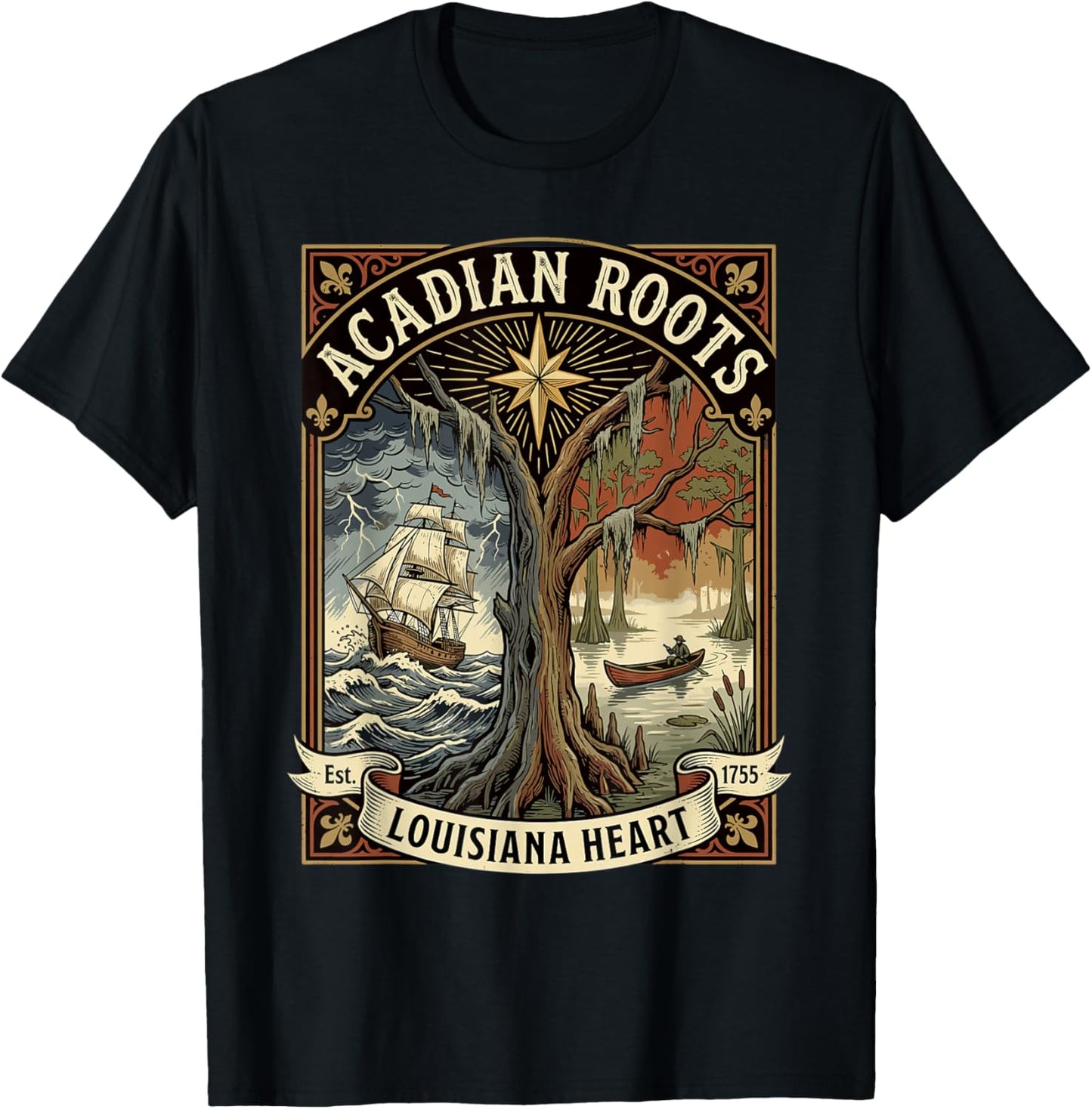 Acadian Roots Louisiana Heart T-Shirt - T-Shirt | Black
