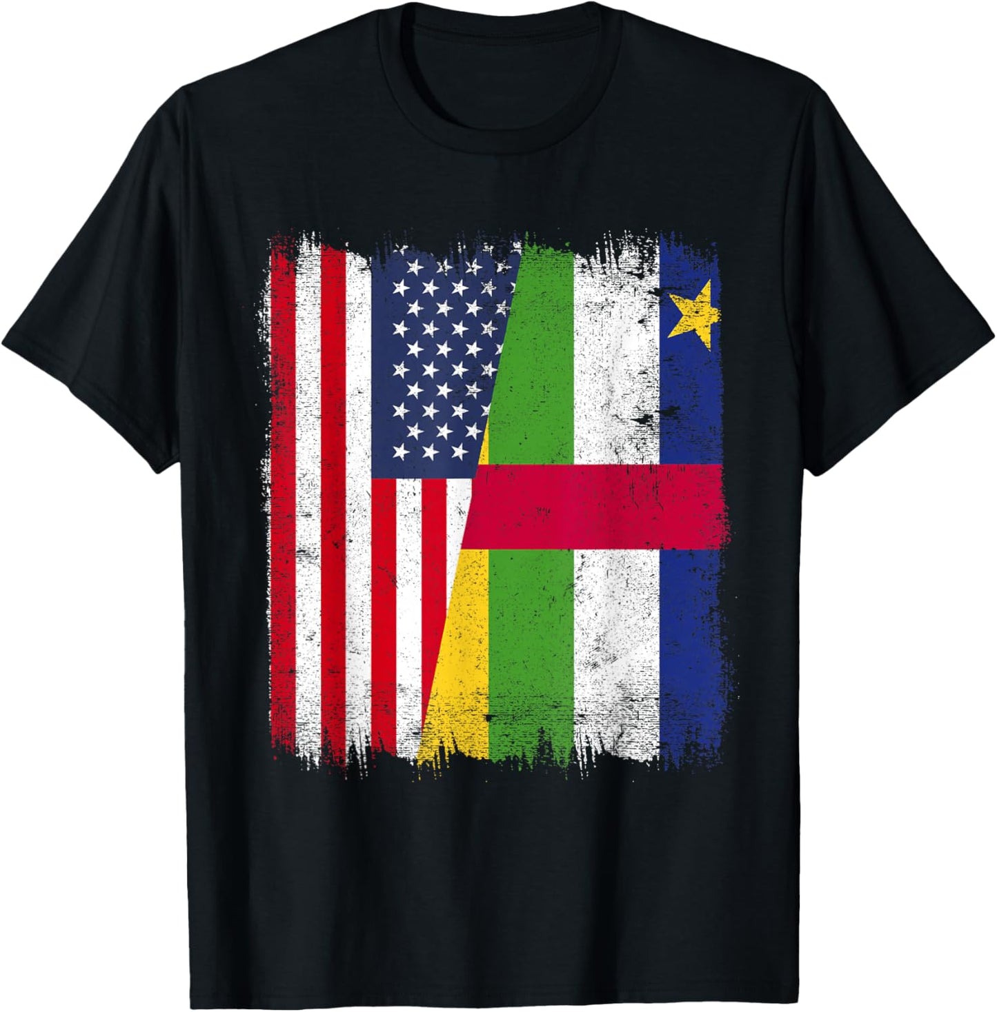 USA Central African Republic Half Flag American CAR Roots T-Shirt - T-Shirt | Black
