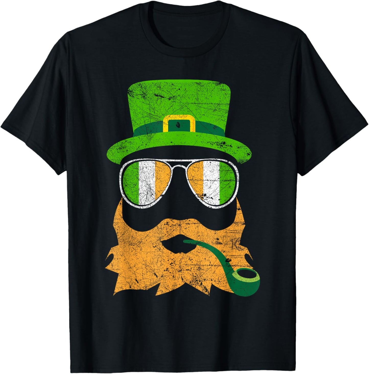 Irish Green Leprechaun face Vintage Sunglasses Funny T-Shirt - T-Shirt | Black
