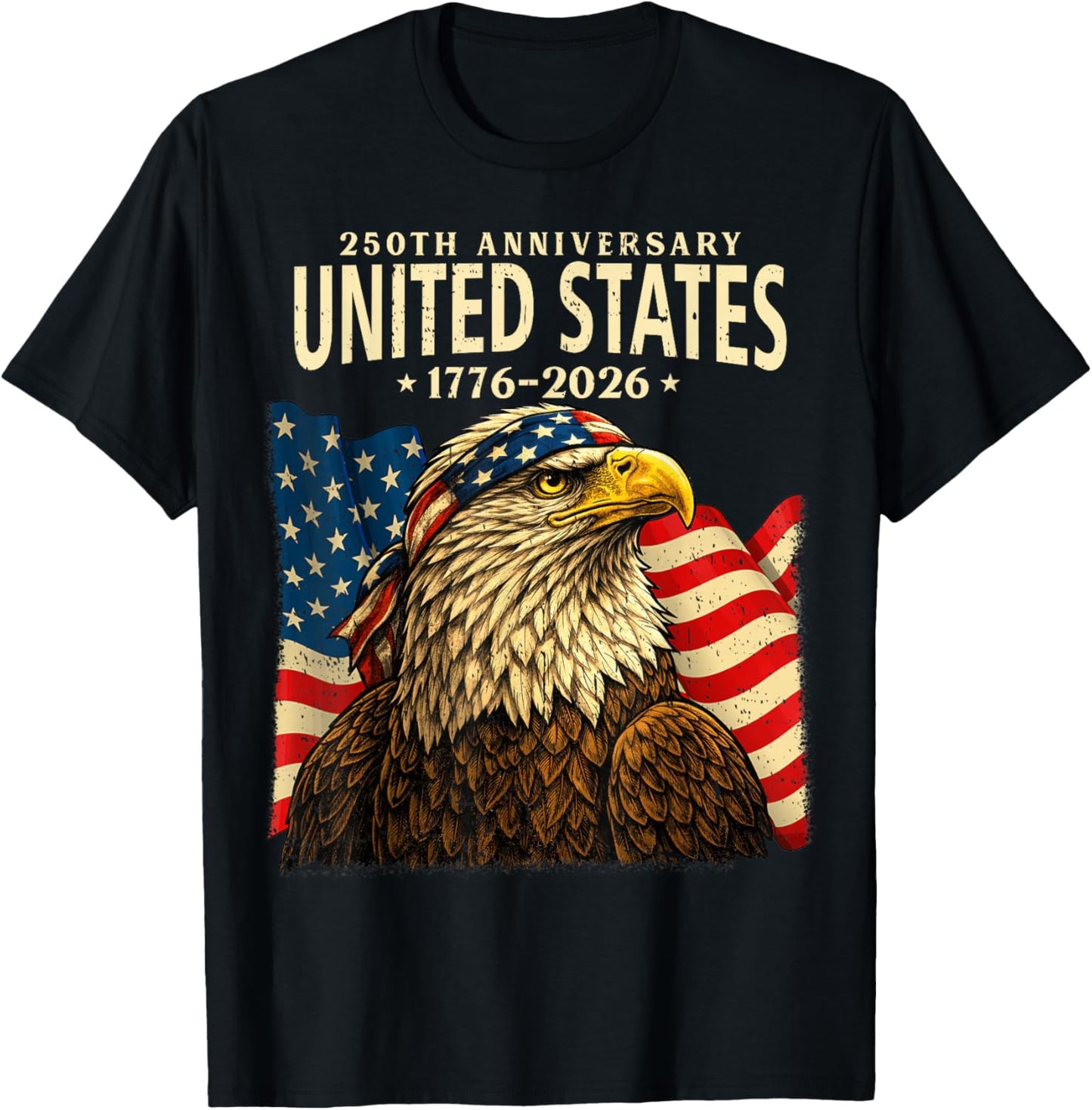 USA 250 Years 1776-2026 Bald Eagle America Flag Men Boys T-Shirt - T-Shirt | Black