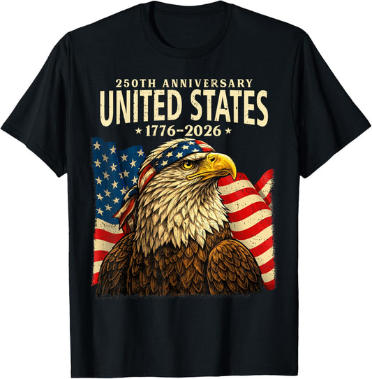 USA 250 Years 1776-2026 Bald Eagle America Flag Men Boys T-Shirt - T-Shirt | Black