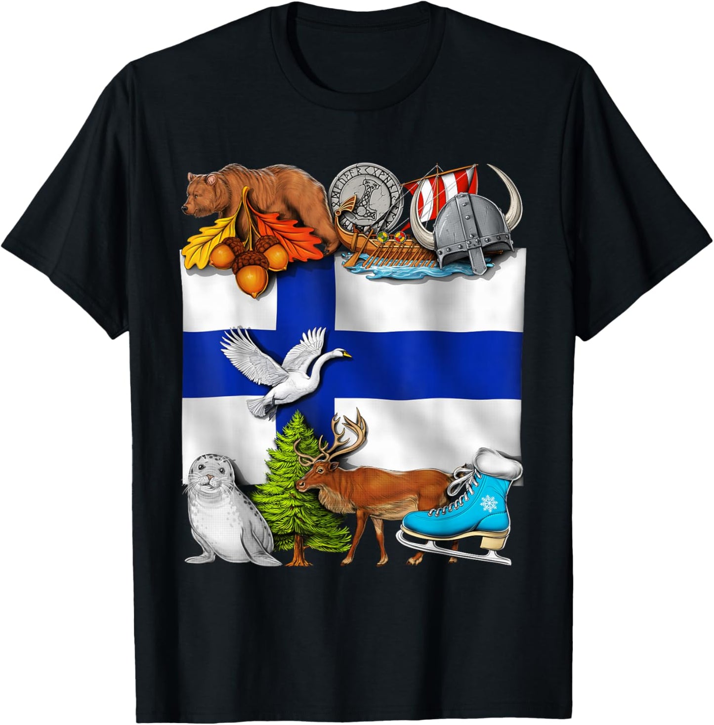 Finland Flag Finnish Roots Finnish Heritage Proud Finnish T-Shirt - T-Shirt | Black