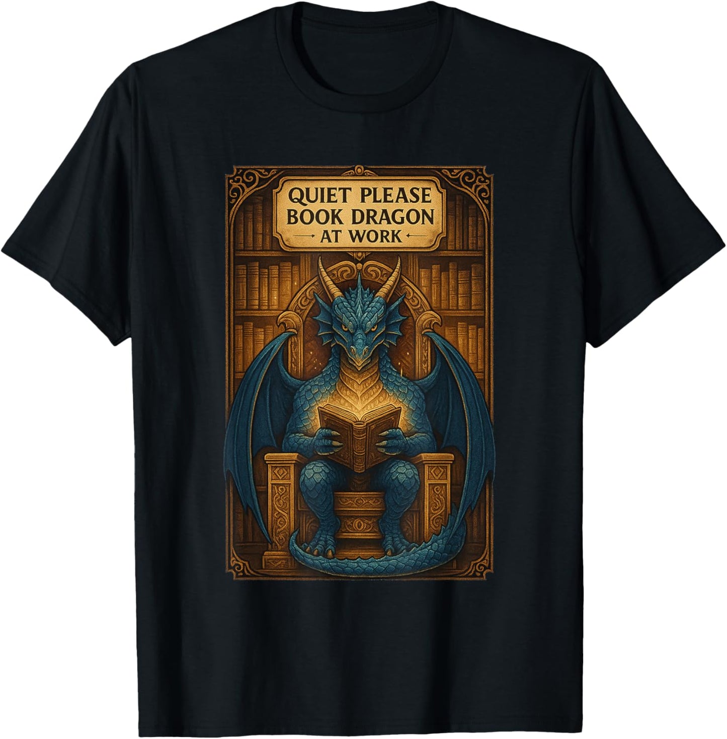 Book Dragon Reading Books Men Women Kids Book Lover T-Shirt - T-Shirt | Black