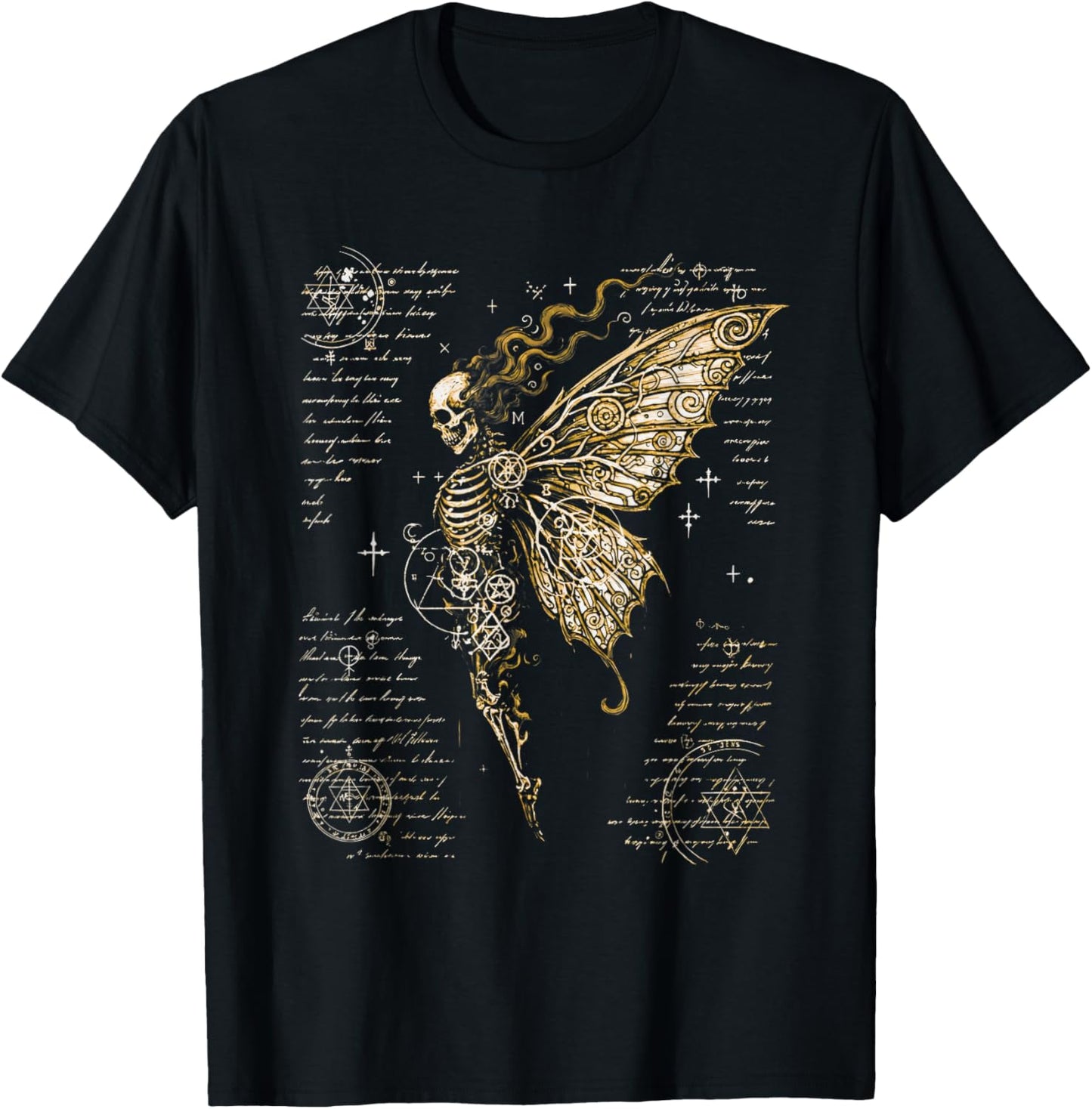 Skeleton Fairy Moth Occult Symbols Dark Gothic Art T-Shirt - T-Shirt | Black