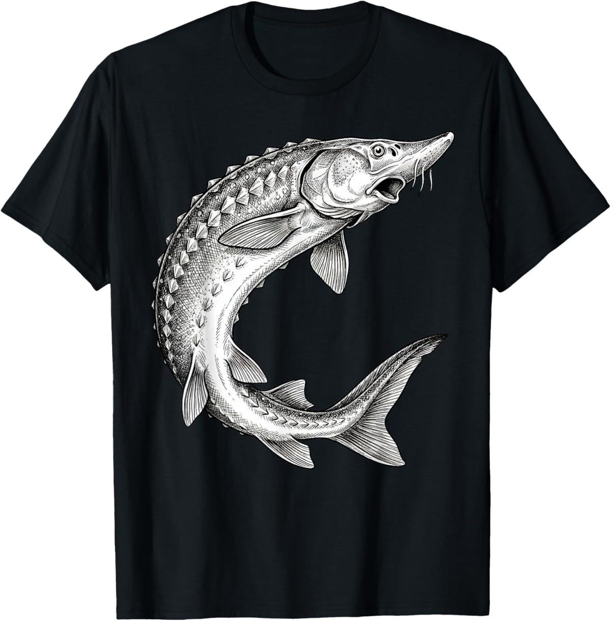 Vintage Sturgeon Fish Fishing Fisherman Angler T-Shirt - T-Shirt | Black
