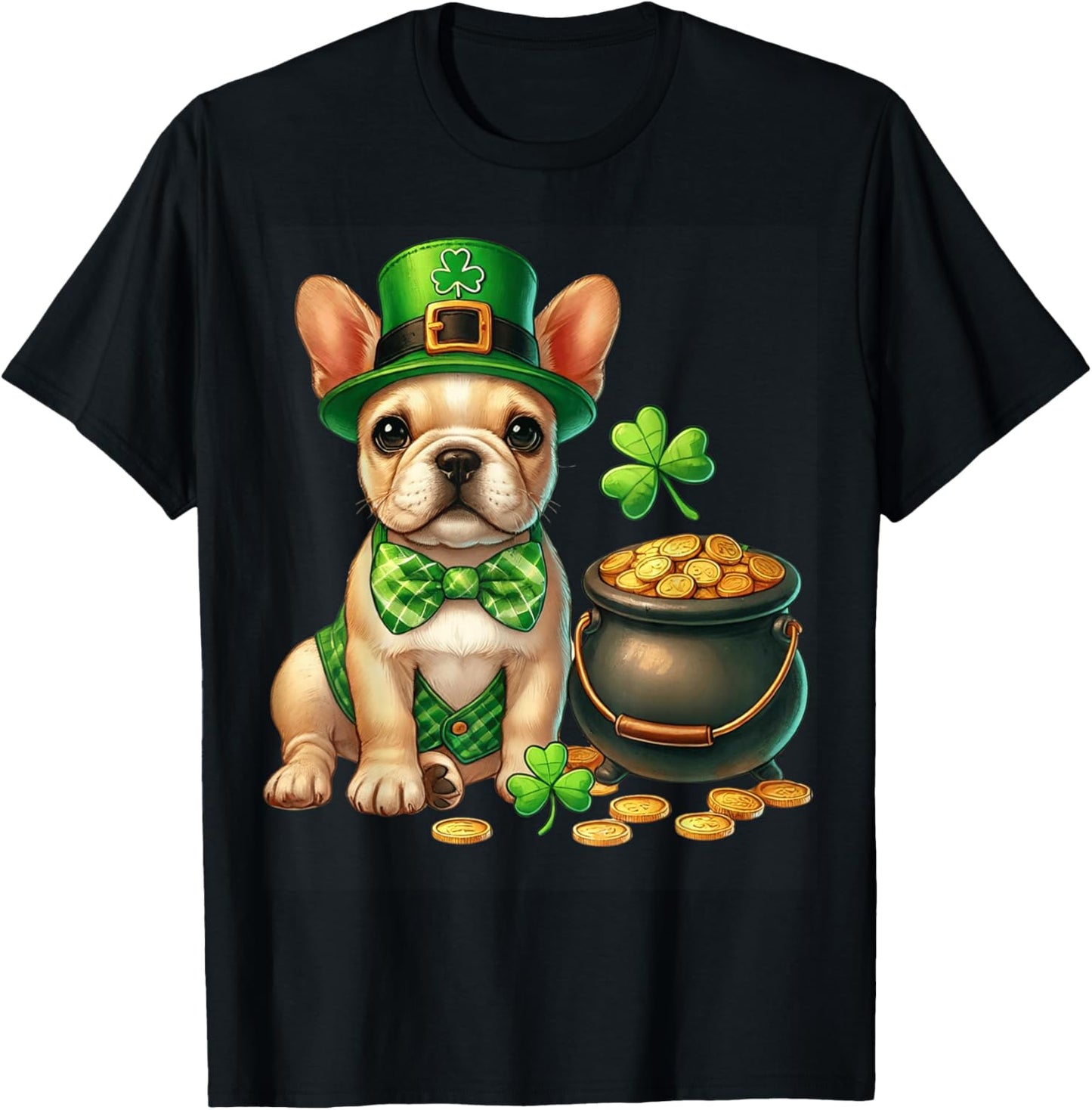 French Bulldog Leprechaun St Patricks Day Shamrock Kids Dog T-Shirt - T-Shirt | Black