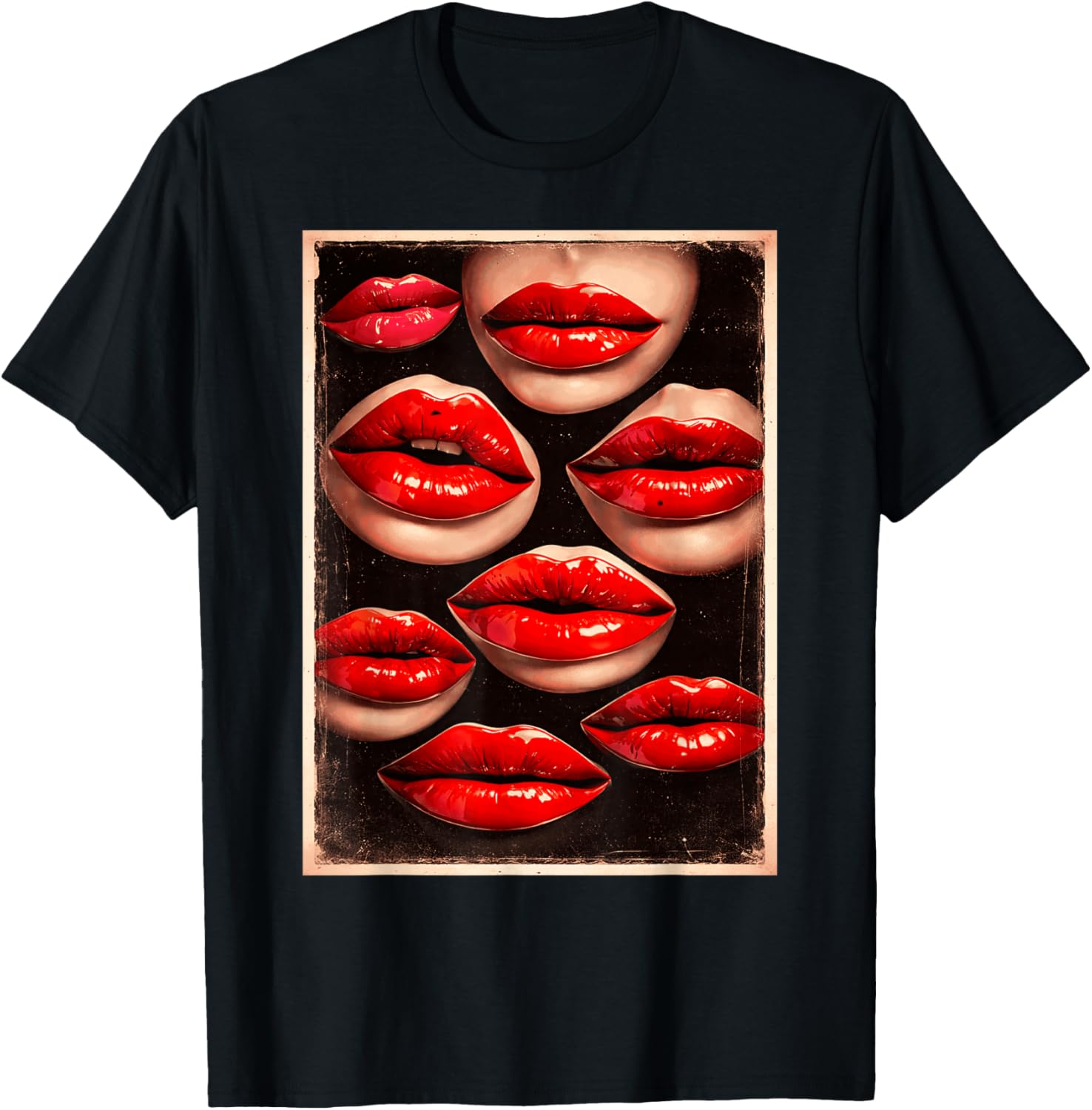 Kissing Red Lipstick Lips Happy Valentines Women Girls T-Shirt - T-Shirt | Black
