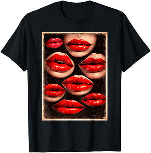 Kissing Red Lipstick Lips Happy Valentines Women Girls T-Shirt - T-Shirt | Black