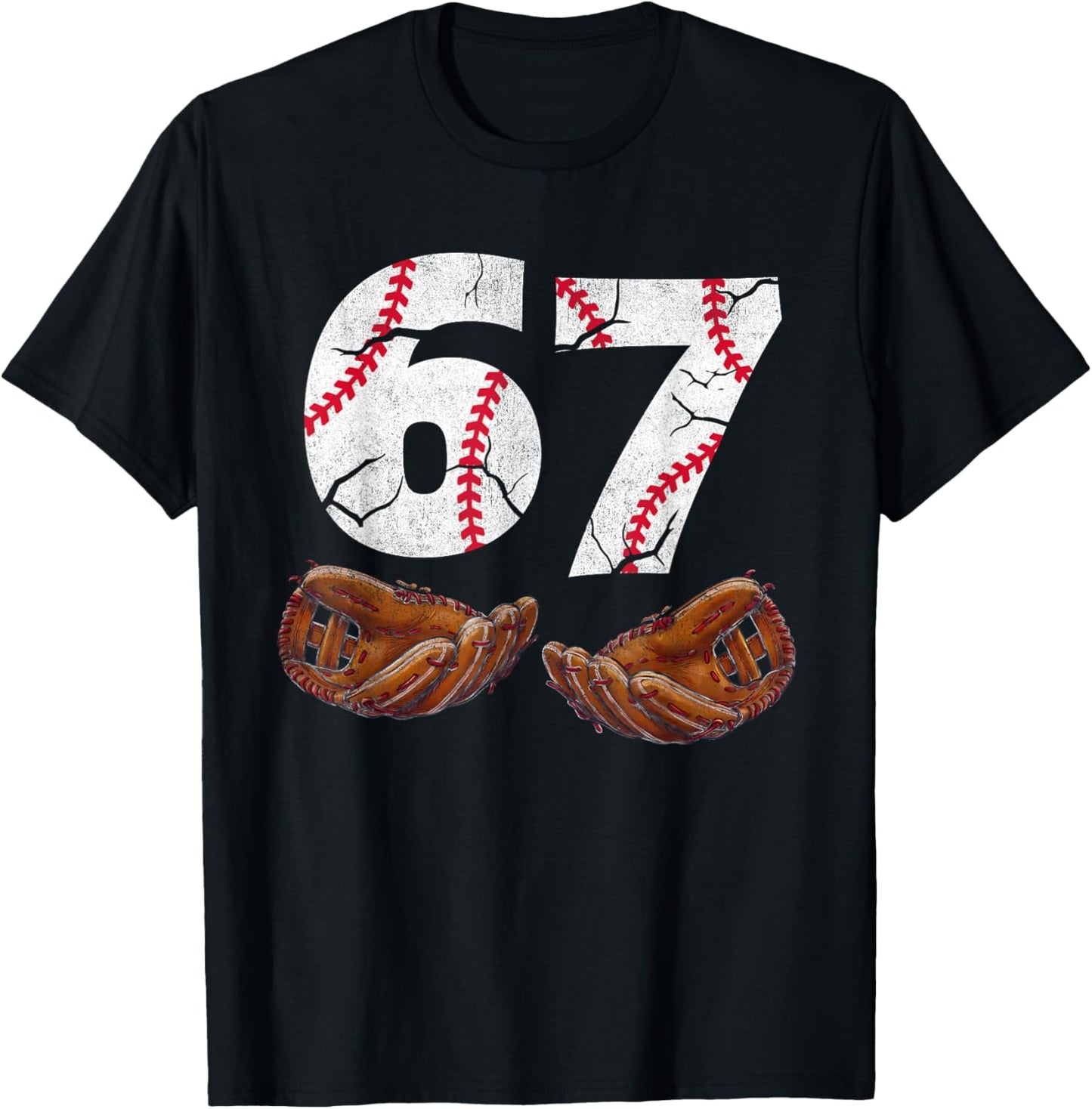 67 Trend Baseball Six Seven Number for Boys Men T-Shirt - T-Shirt | Black