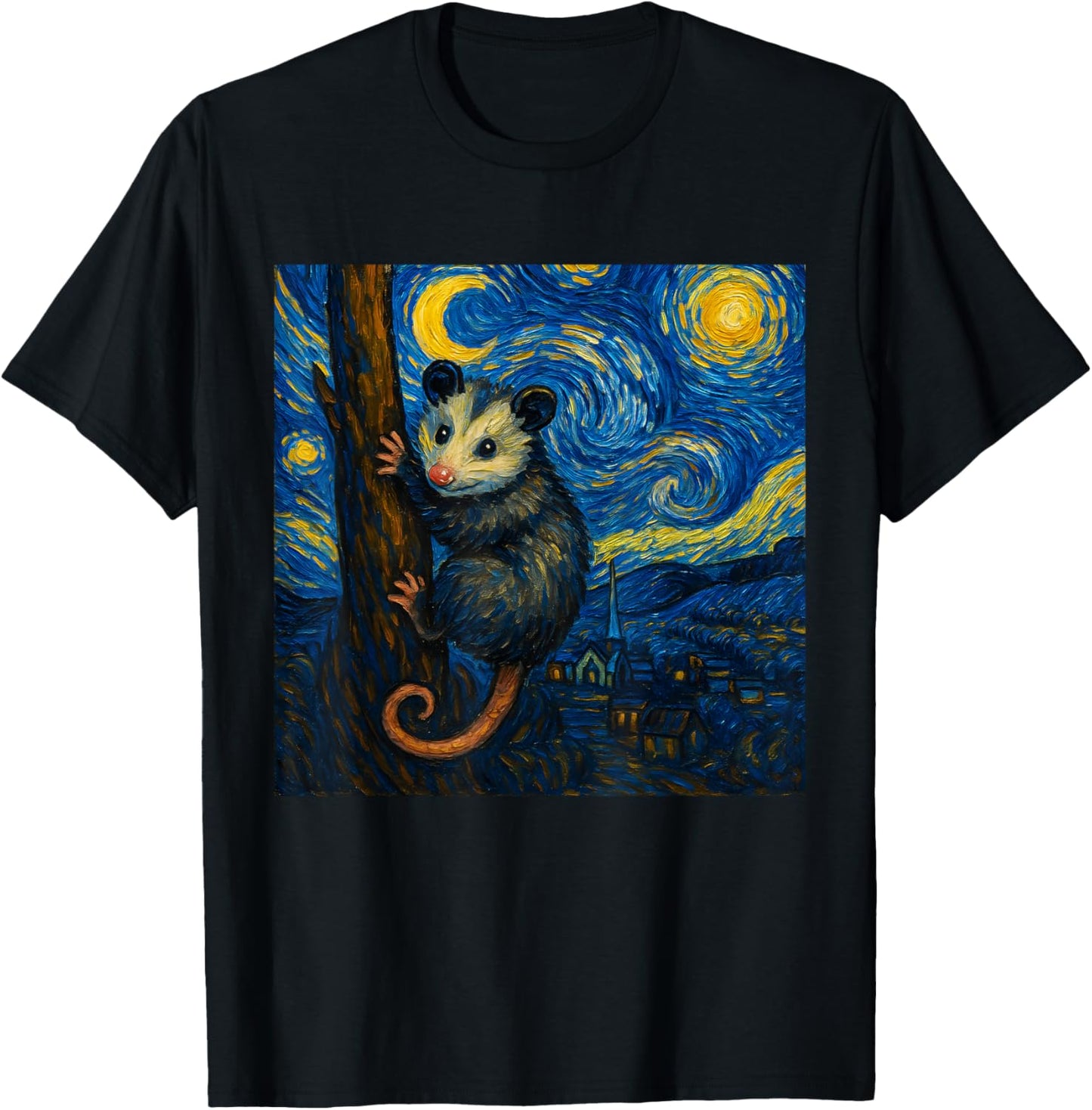 Opossum Van Gogh Starry Night T-Shirt - T-Shirt | Black