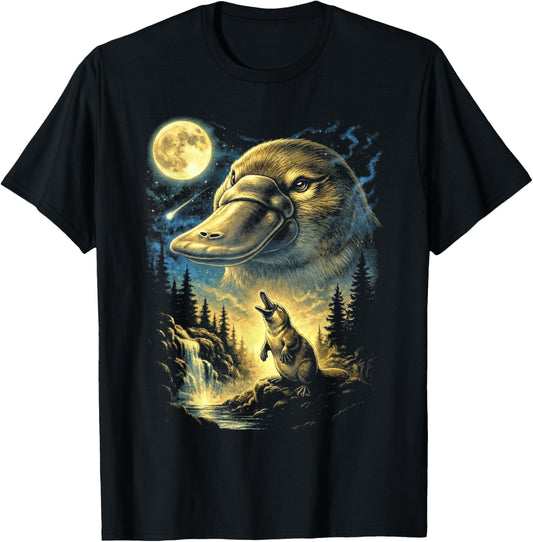 Platypus Howling to The Moon Meme Funny 90's Platypus T-Shirt - T-Shirt | Black