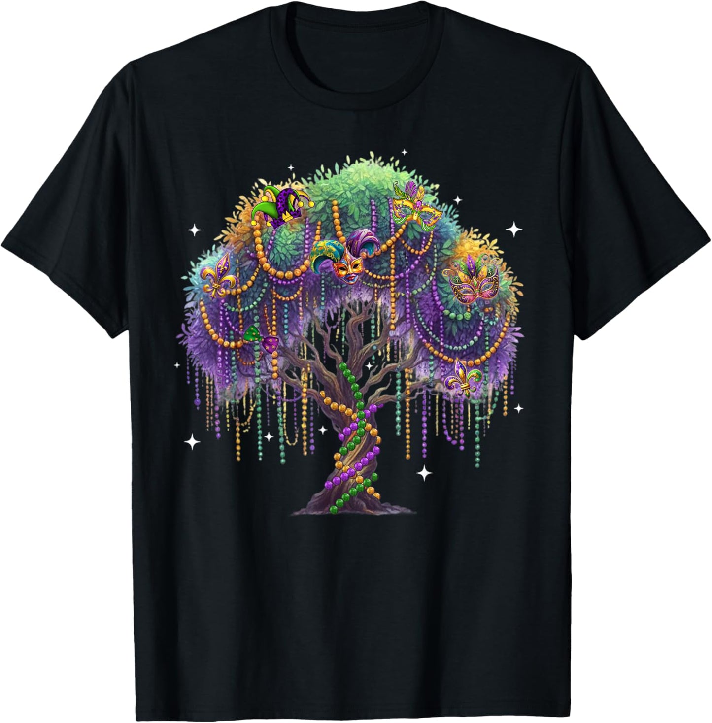 Mardi Gras Tree Shirts Matching Family Beads Mask Feathers T-Shirt - T-Shirt | Black