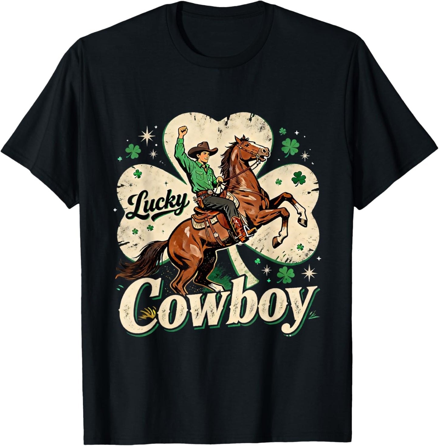 Lucky Cowboy St Patricks Day Western Irish Pride Design T-Shirt - T-Shirt | Black