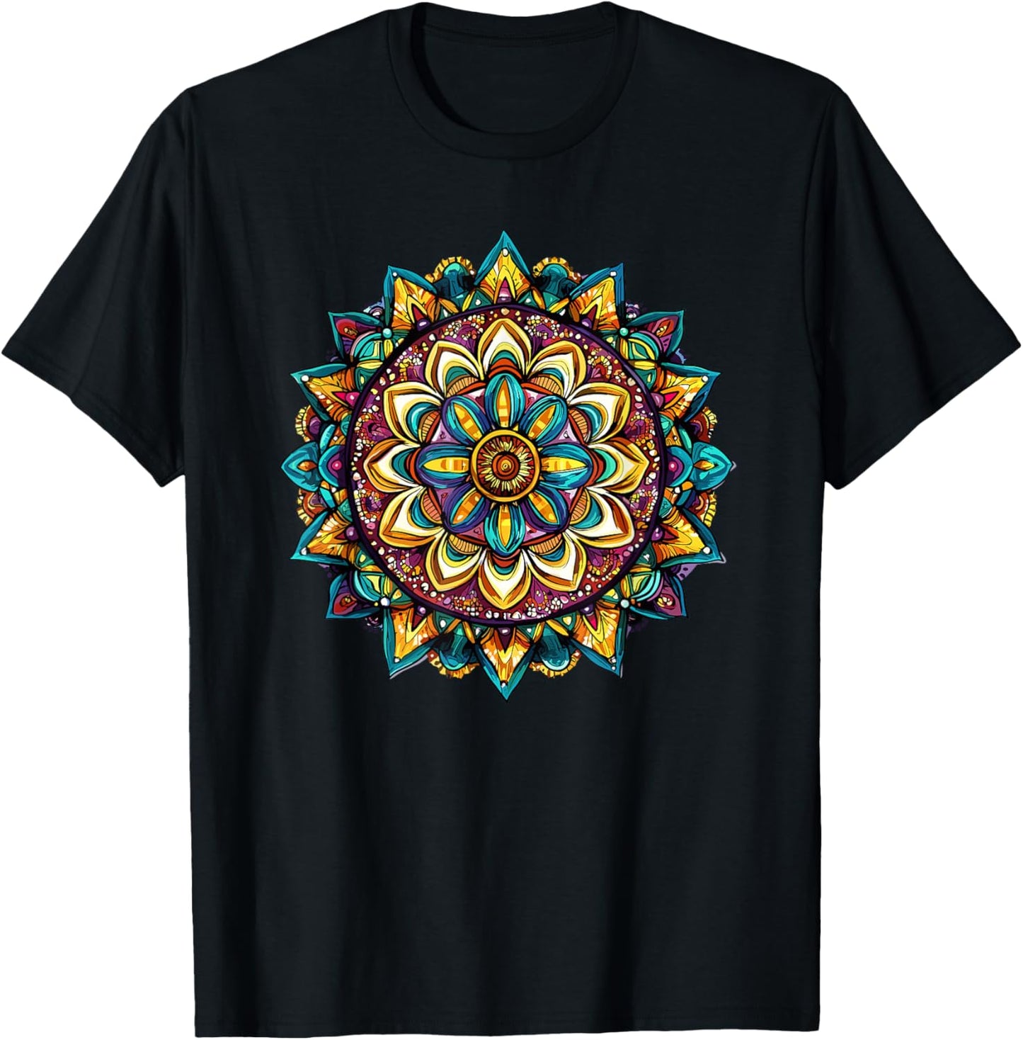 Colorful Mandala Vibrant Symmetry Pattern T-Shirt - T-Shirt | Black