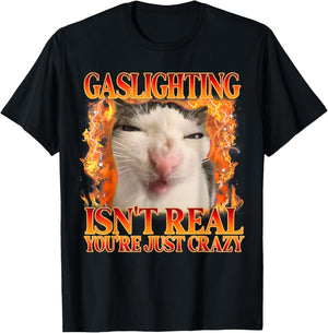 Funny Cat Meme Gaslighting Isn't Real You're Just Crazy T-Shirt - T-Shirt | Black