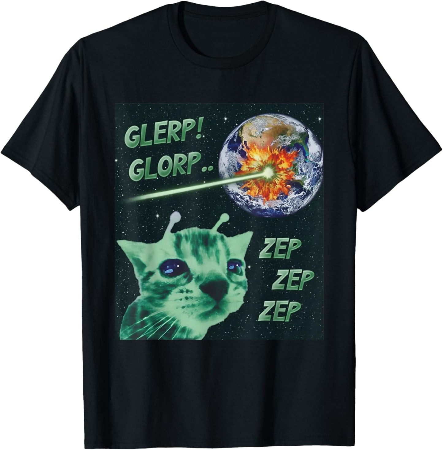 Glerp Glorp Cat Meme Alien Kitten Funny Brainrot Graphic T-Shirt - T-Shirt | Black