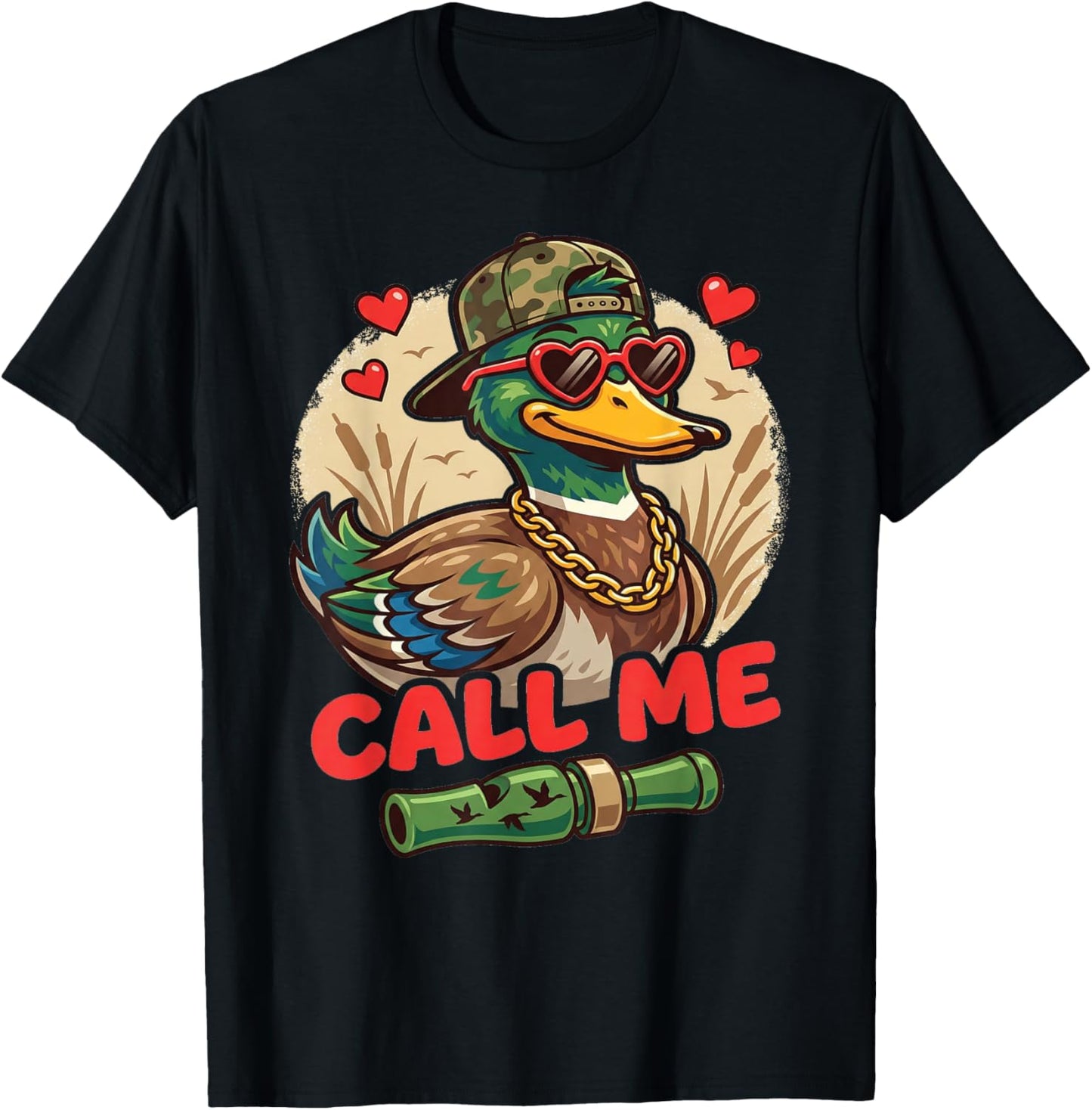 Call Me Duck Hunting Retro Valentine's Day Men Women T-Shirt - T-Shirt | Black