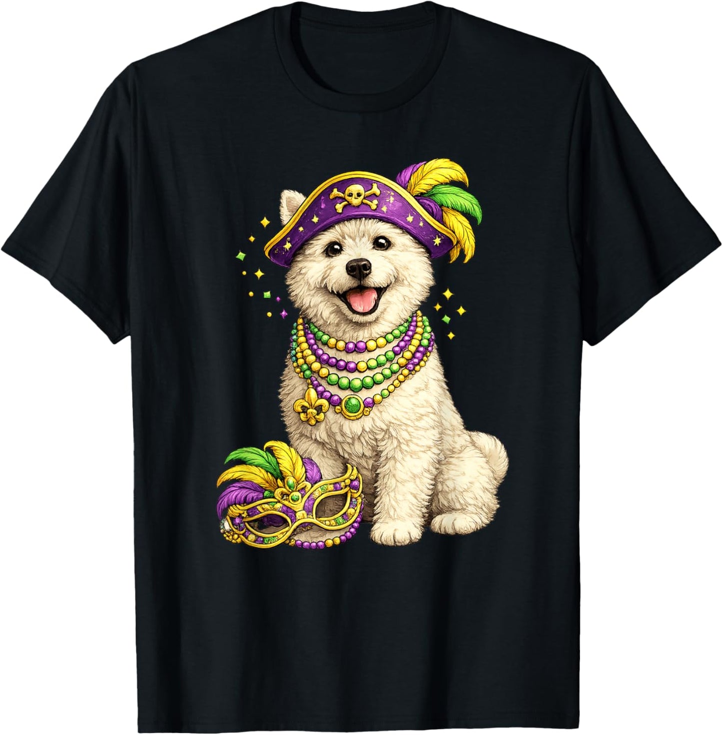 Cute Mardi Gras Themed West Highland Terrier, Westie Dog T-Shirt - T-Shirt | Black