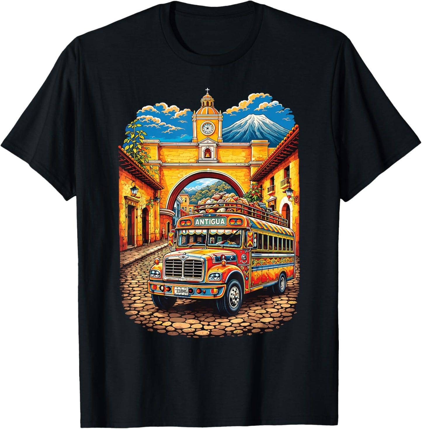 Guatemala Chicken Bus Antigua Chapin Quetzal Guate Tikal 502 T-Shirt - T-Shirt | Black