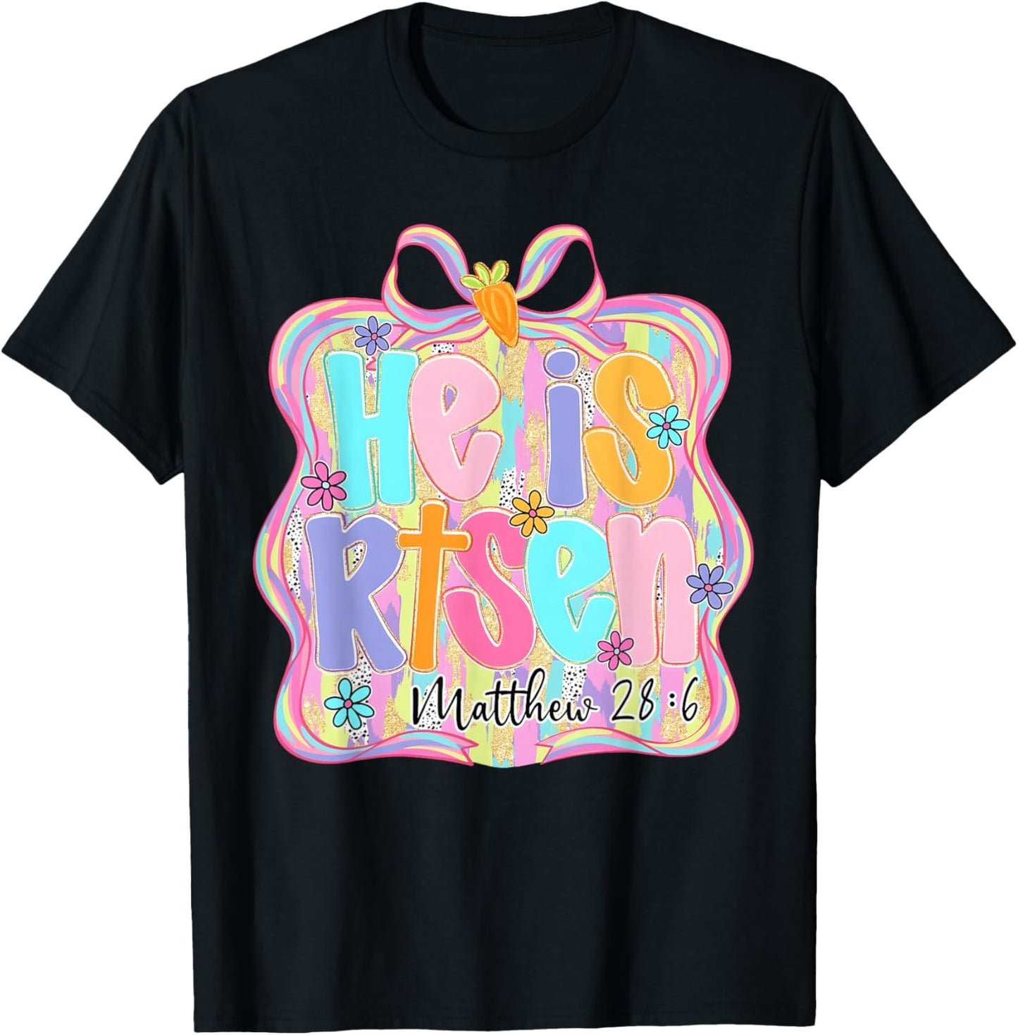Easter Preppy He is Risen Cross Bow Christian Women Girls T-Shirt - T-Shirt | Black