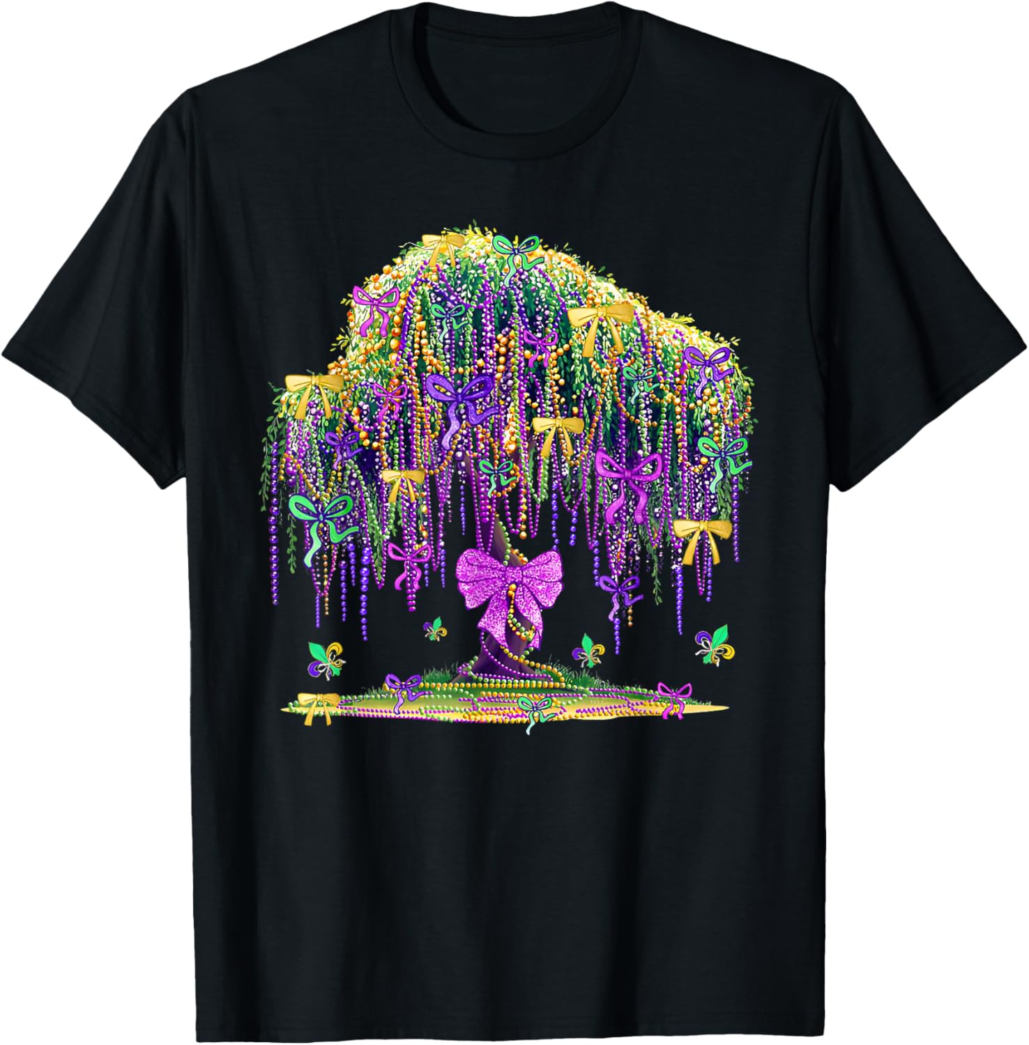 Coquette Bow Tree Beads Mardi Gras New Orleans Fleur De Lis T-Shirt - T-Shirt | Black