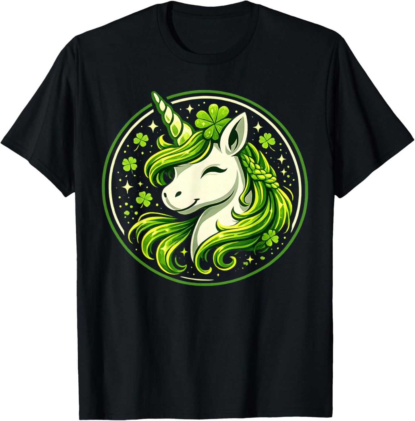 Cute Unicorn Shamrock St Patricks Day Lepricorn Girls Kids T-Shirt - T-Shirt | Black