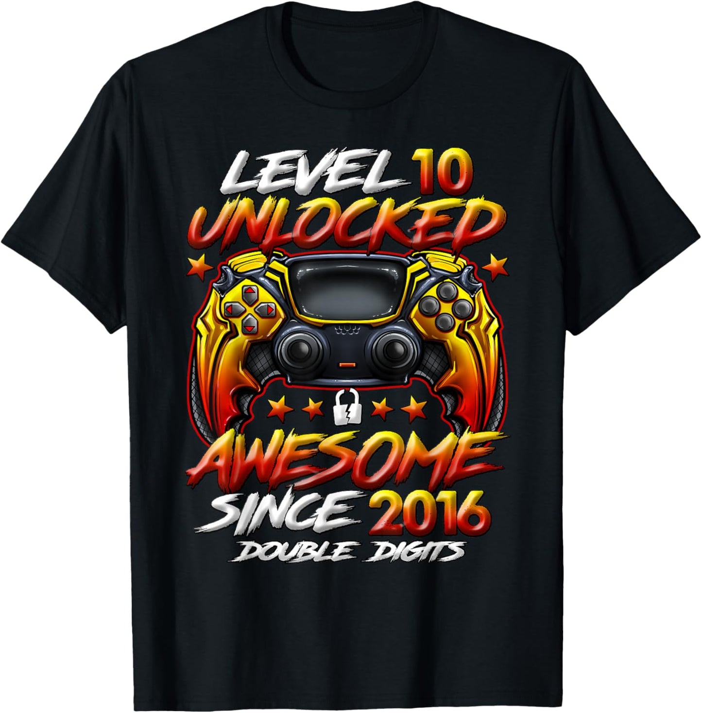 Official Double Digits Level 10 Unlocked 10th Birthday Boy T-Shirt - T-Shirt | Black