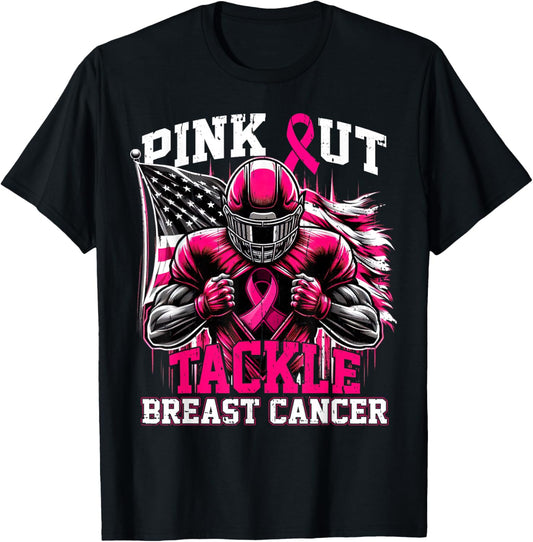Pink Out Tackle Football Breast Cancer Awareness Men Boys T-Shirt - T-Shirt | Black