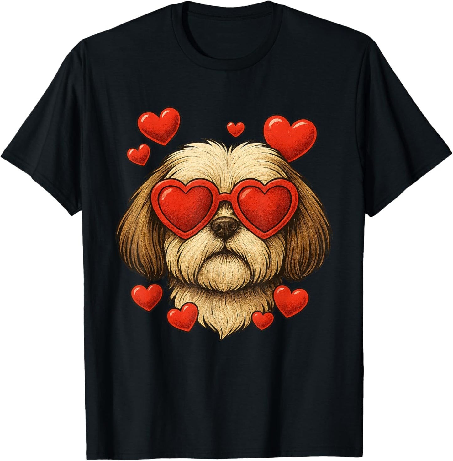 Valentines Shih Tzu Pet Dog Face Heart Shih Tzu Lover T-Shirt - T-Shirt | Black