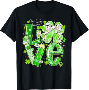 One Lucky Teacher Love Shamrock Irish Happy St.Patrick's Day T-Shirt - T-Shirt | Black