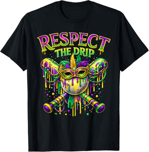 Respect The Drip Mardi Gras Baseball Ice Cream Boys Carnival T-Shirt - T-Shirt | Black