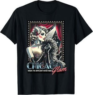 Chicago Glam – Retro Actress Spotlight Design T-Shirt - T-Shirt | Black