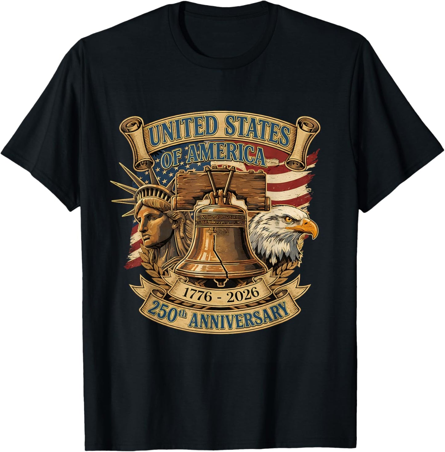 Patriotic Eagle and Flag 250 Years American 4th of July Kids T-Shirt - T-Shirt | Black