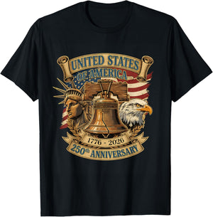 Patriotic Eagle and Flag 250 Years American 4th of July Kids T-Shirt - T-Shirt | Black