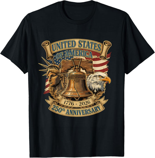 Patriotic Eagle and Flag 250 Years American 4th of July Kids T-Shirt - T-Shirt | Black